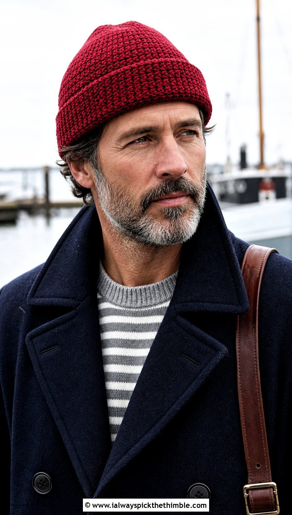 Watch Cap Crochet Beanie With Navy Peacoat - 20 mens winter crochet hats outfit ideas