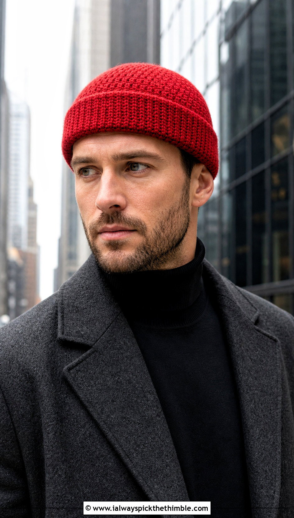 Watch Cap Crochet Hat With Wool Overcoat - 15 Crochet Mens Hats outfit ideas