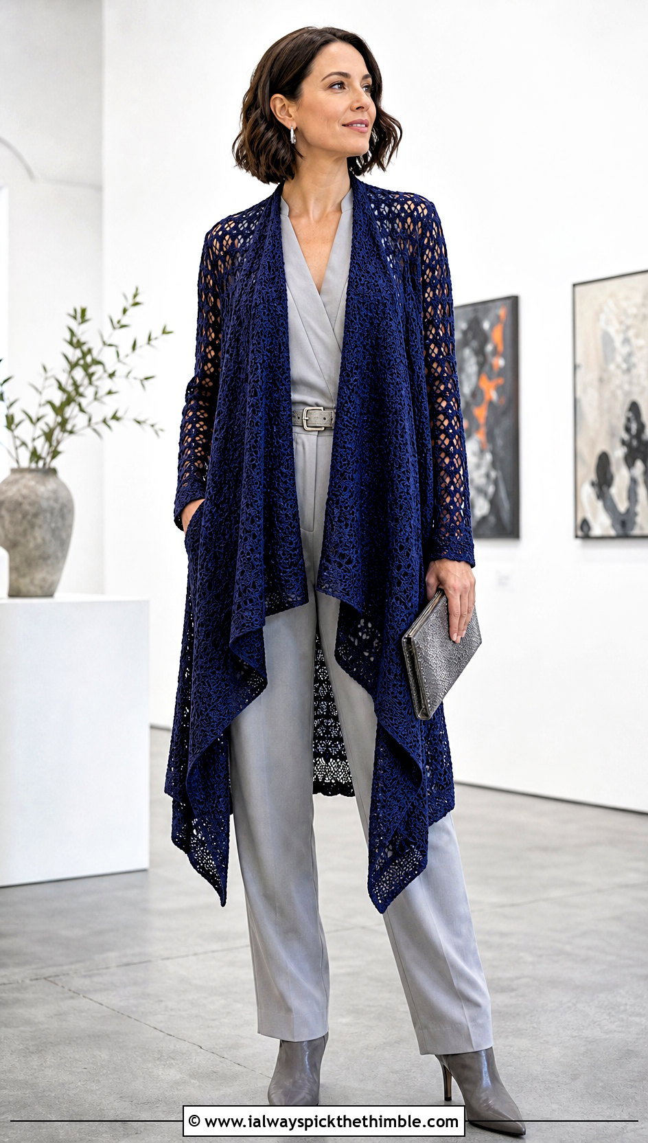 Waterfall Boho Crochet Cardigan With Jumpsuit - 25 Boho Crochet Cardigan outfit ideas