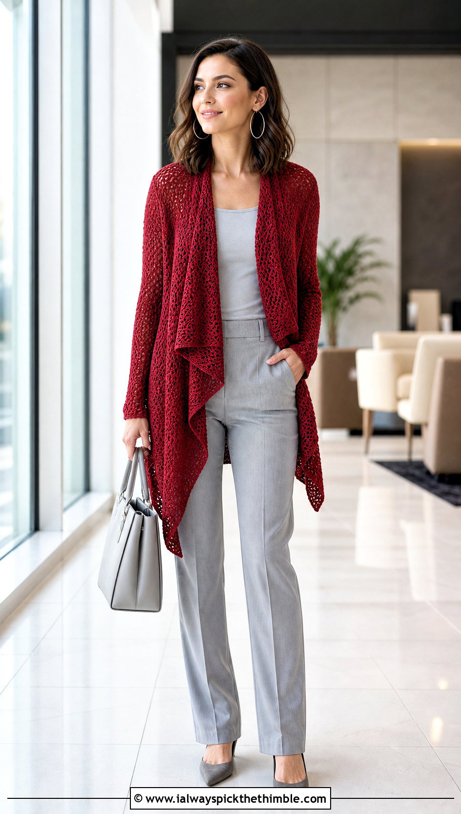 Waterfall Crochet Cardigan With Monochrome Basics - 20 Modern Crochet Cardigan outfit ideas