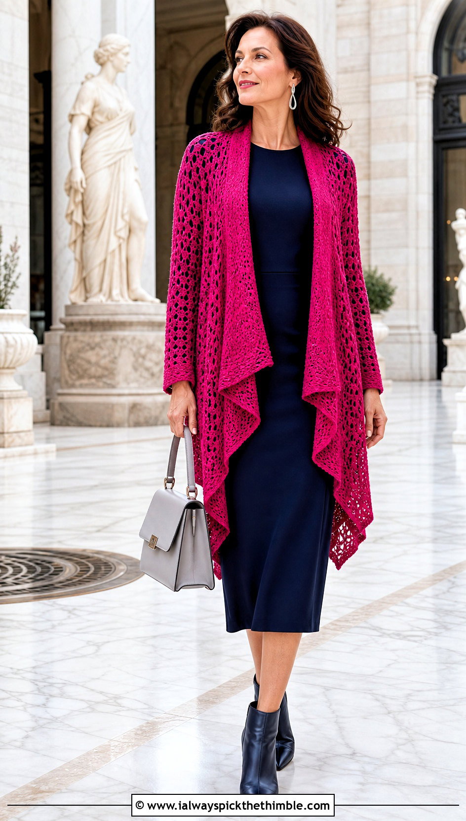 Waterfall Front Boho Crochet Cardigan With Column Dress - 25 crochet boho cardigan outfit ideas
