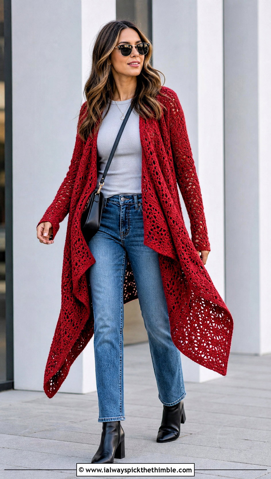 Waterfall Side To Side Crochet Cardigan With Straight Jeans - 20 Side To Side Crochet Cardigan outfit ideas