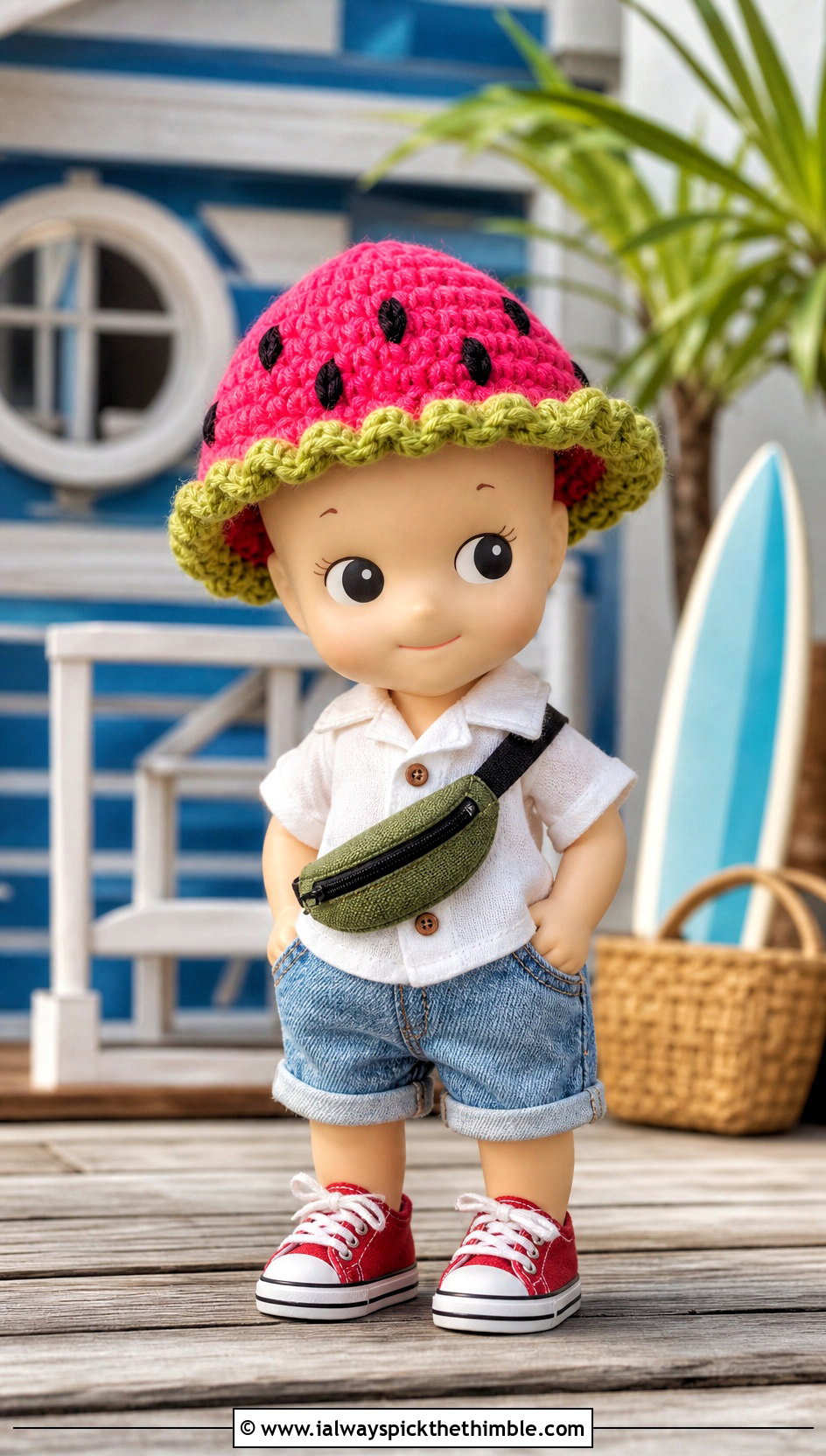 Watermelon Brim Sonny Angel Crochet Hat With Resort Set - 20 sonny angel crochet hat outfit ideas