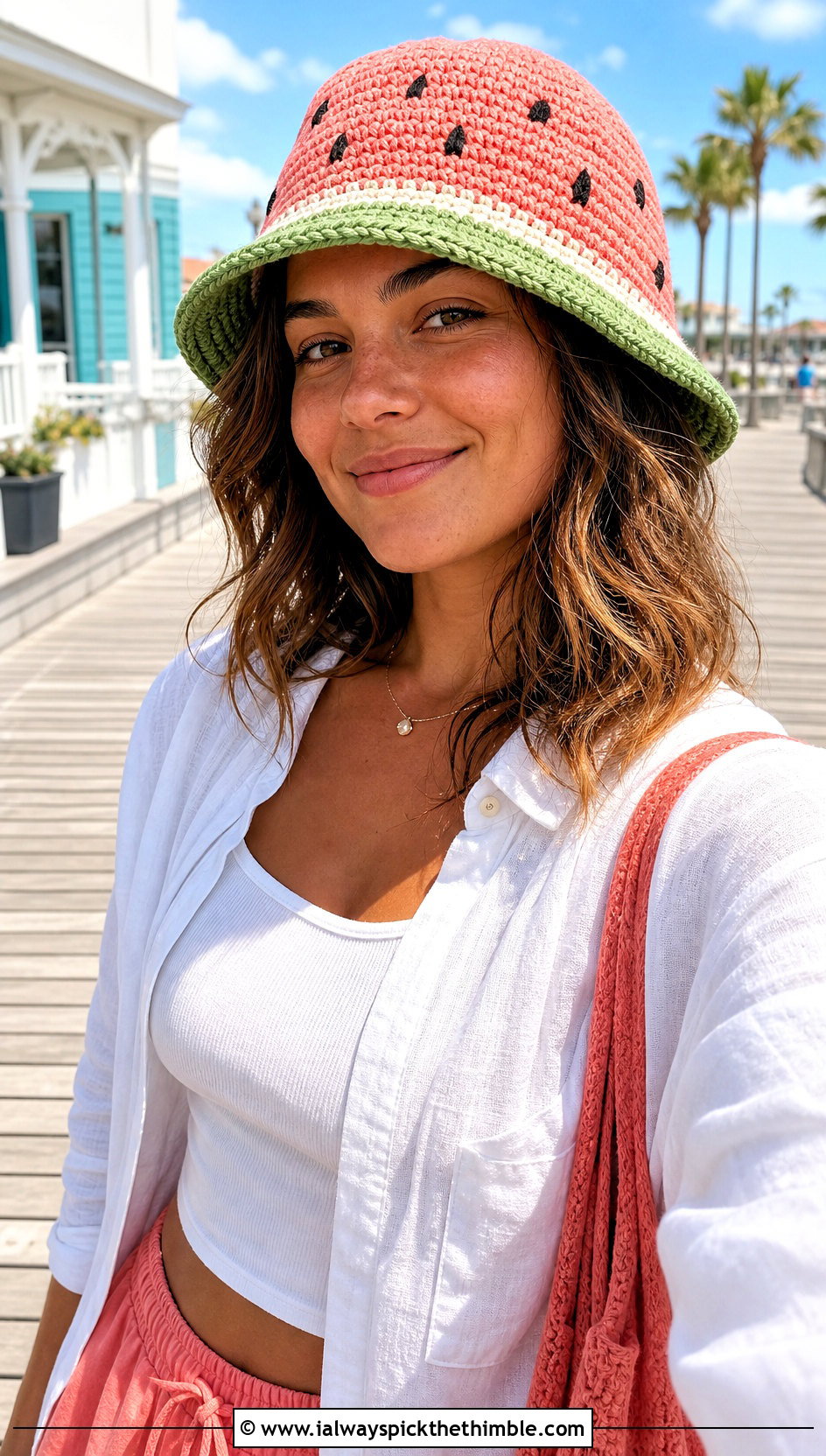 Watermelon Crochet Bucket Hat With Vacation Set - 20 funny crochet hat outfit ideas