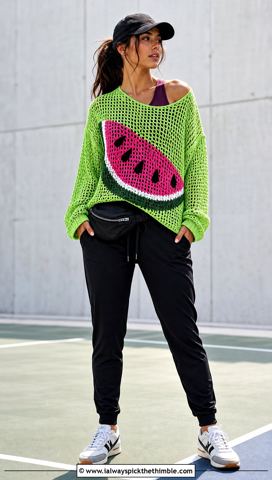Watermelon Crochet Mesh Top With Sports Bra And Joggers - 20 watermelon crochet top outfit ideas