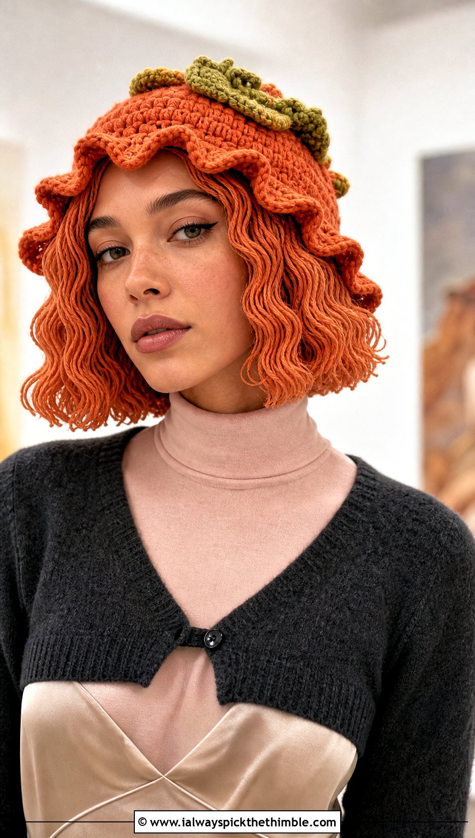Wavy Bob Cabbage Patch Crochet Hat With Slip Dress - 20 Cabbage Patch Crochet Hat outfit ideas