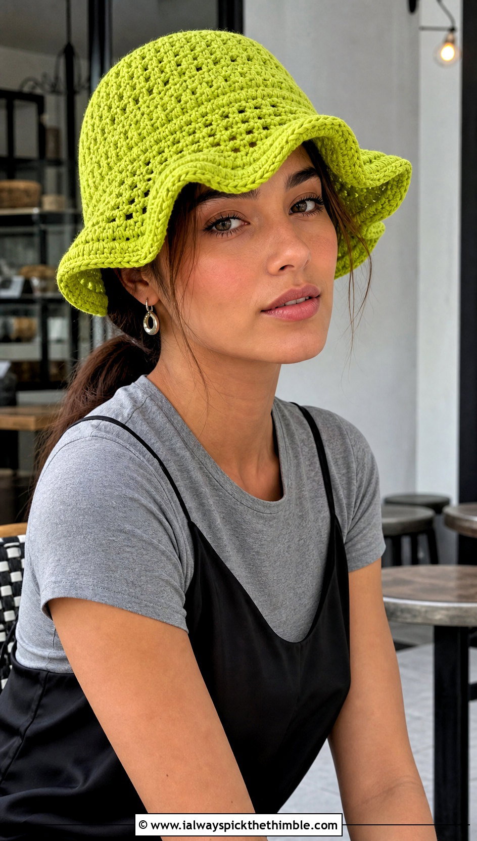 Wavy Brim Crochet Bucket Hat With Slip Dress - 20 Easy Crochet Hats With Brim outfit ideas