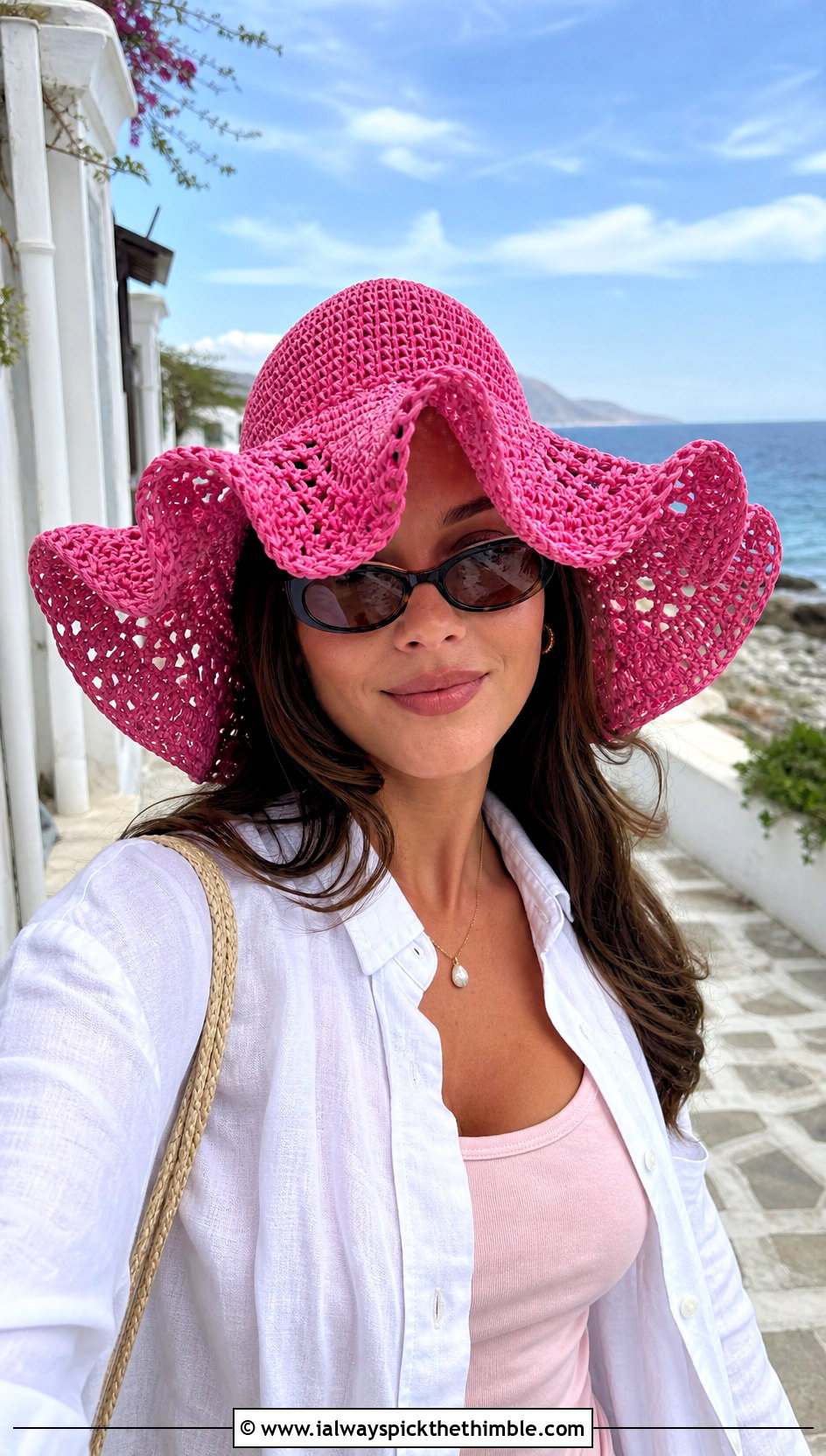 Wavy Brim Crochet Sun Hat With Linen Set - 20 Weird Crochet Hat outfit ideas
