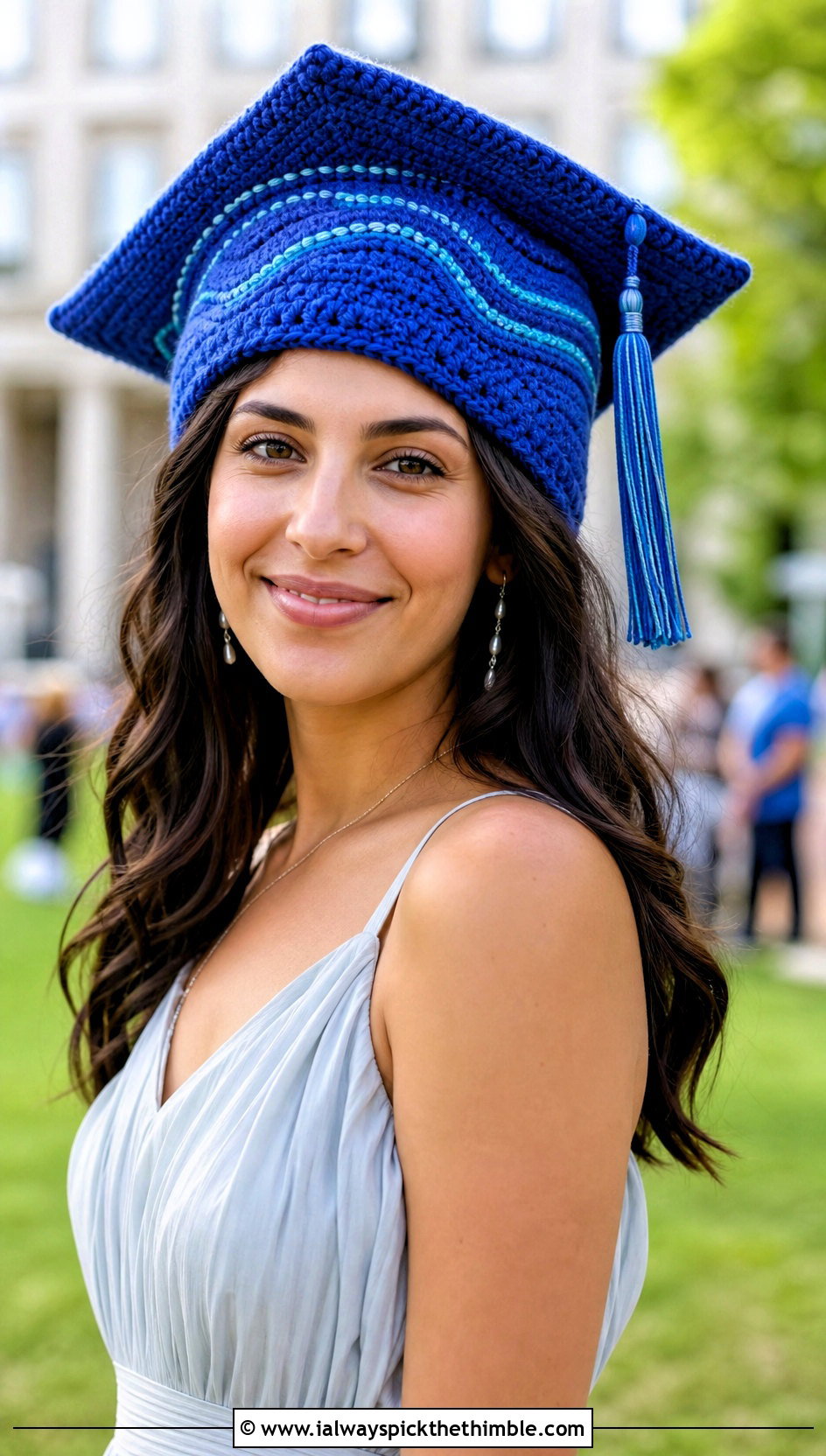 Wavy Crochet Graduation Cap With Maxi Dress - 25 crochet graduation cap outfit ideas