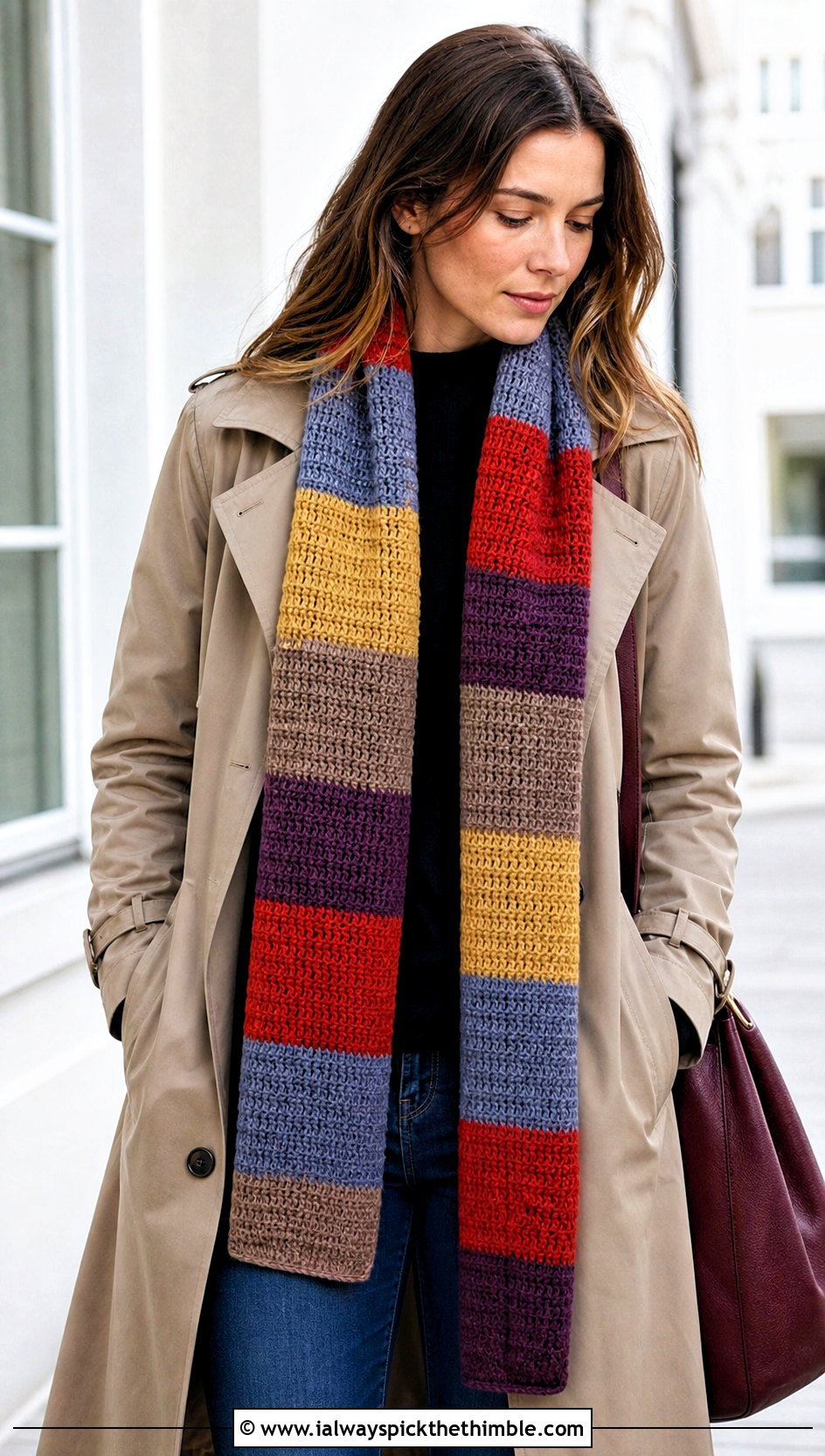 Wearable Length Season 12 Doctor Who Crochet Scarf With Trench Coat - 20 Doctor Who Crochet Scarf outfit ideas