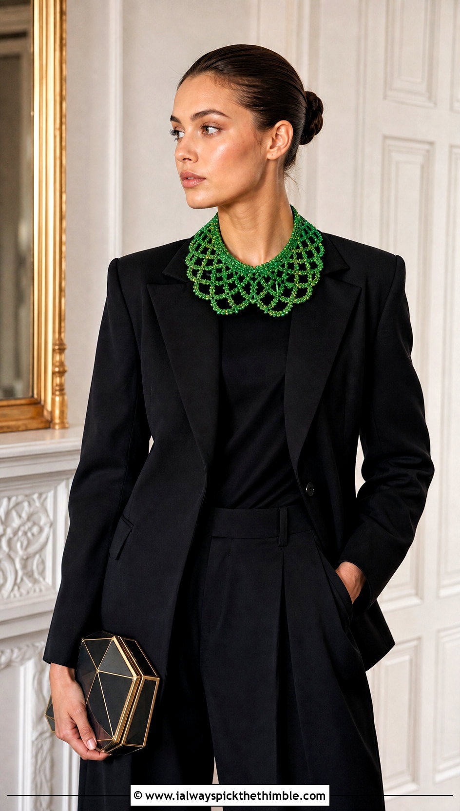 Wednesday Addams Beaded Crochet Collar With Trouser Suit - 15 wednesday addams crochet collar outfit ideas