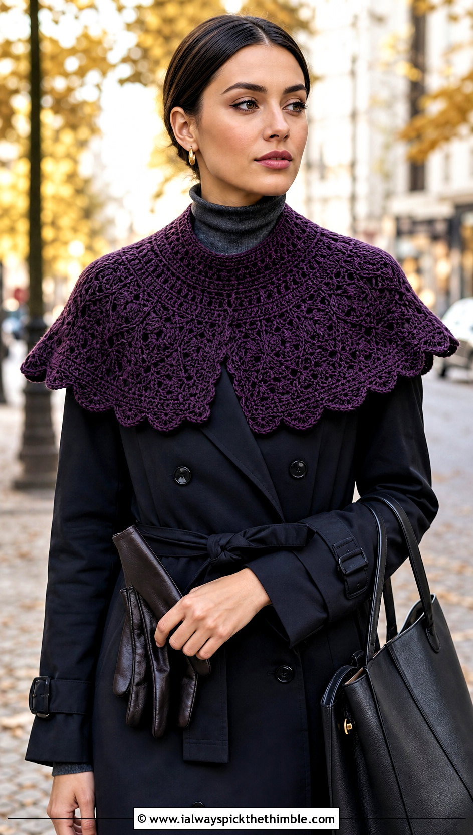 Wednesday Addams Capelet Crochet Collar With Trench Coat - 15 wednesday addams crochet collar outfit ideas