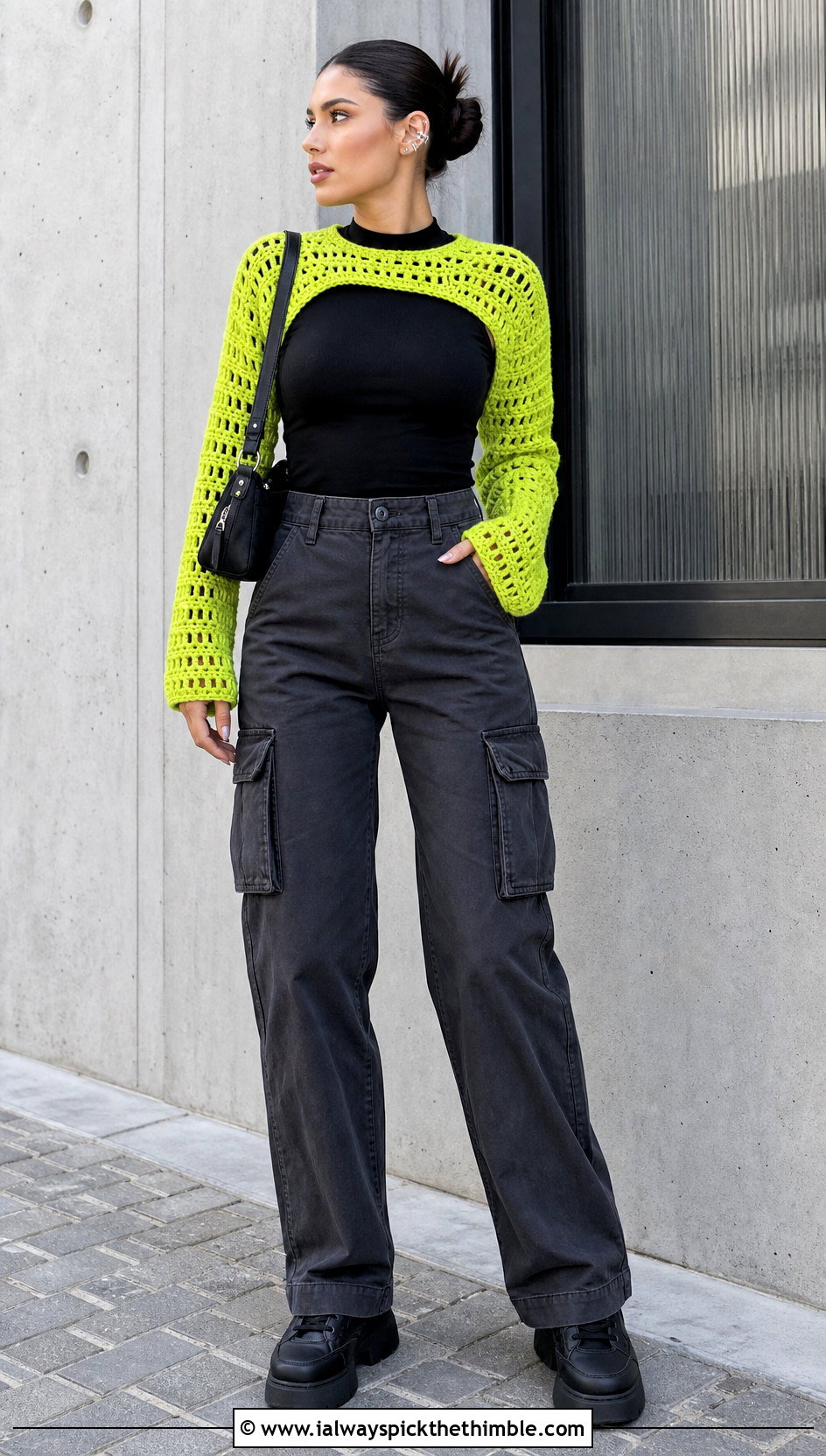 Wednesday Addams Crochet Bolero And Cargo Pants Outfit - 15 Wednesday Addams Crochet Clothes and outfit ideas
