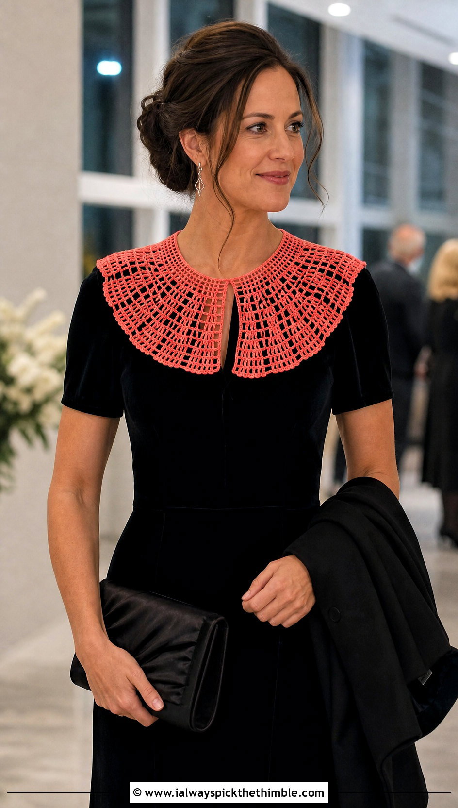 Wednesday Addams Filet Mesh Crochet Collar With Velvet Dress - 15 wednesday addams crochet collar outfit ideas