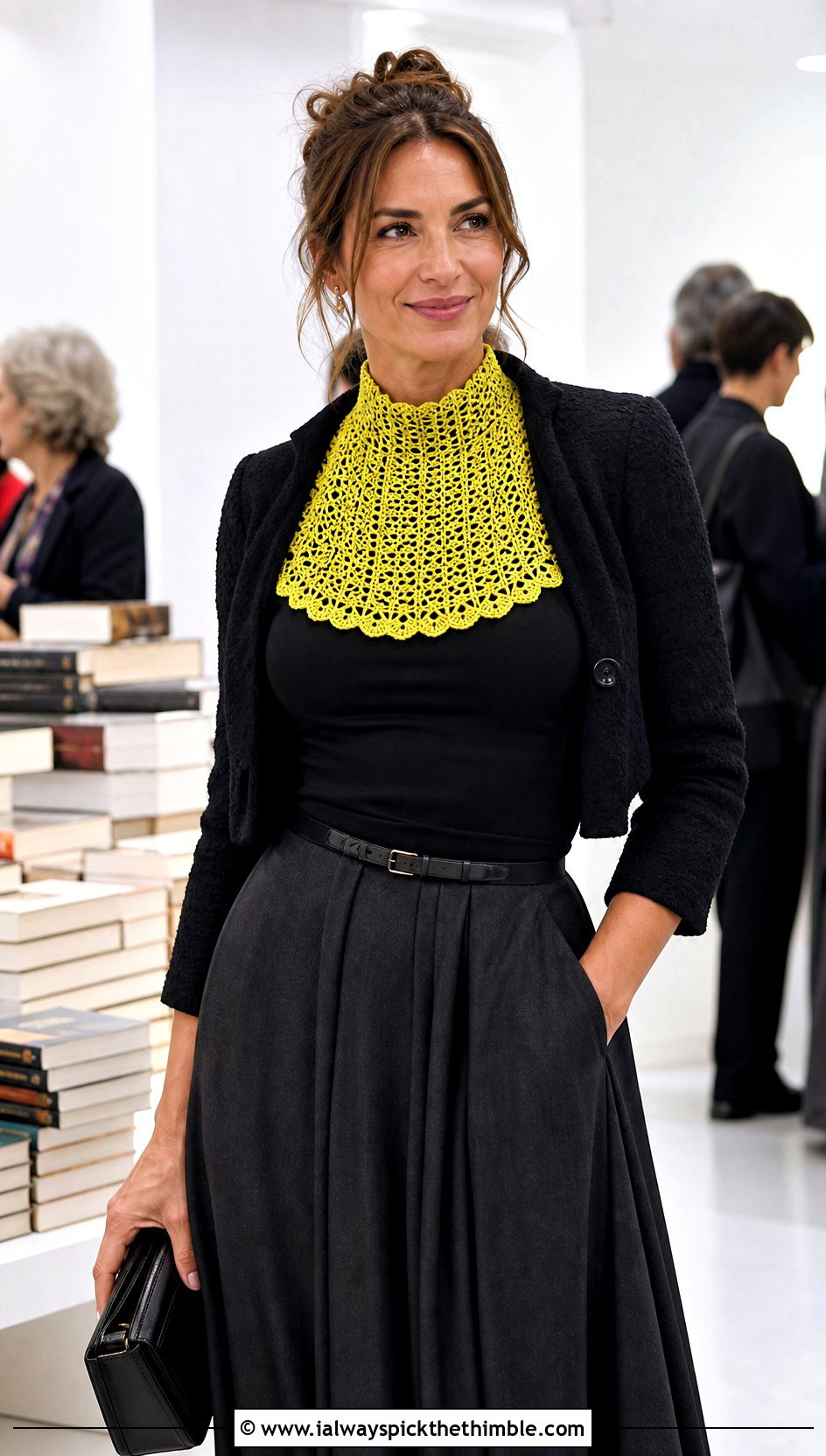 Wednesday Addams High Neck Crochet Bib Collar With Maxi Skirt - 15 wednesday addams crochet collar outfit ideas