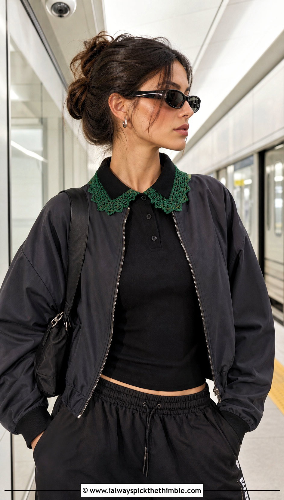 Wednesday Addams Picot Edge Crochet Collar With Bomber Jacket - 15 wednesday addams crochet collar outfit ideas