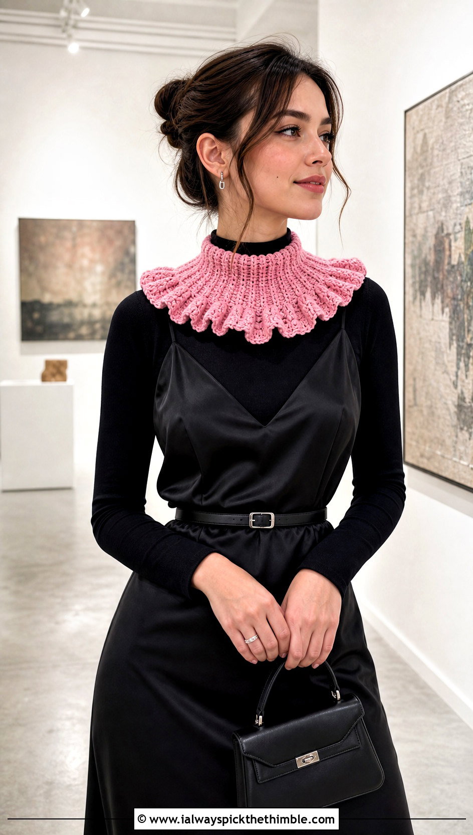 Wednesday Addams Ruffled Crochet Collar With Satin Slip Dress - 15 wednesday addams crochet collar outfit ideas