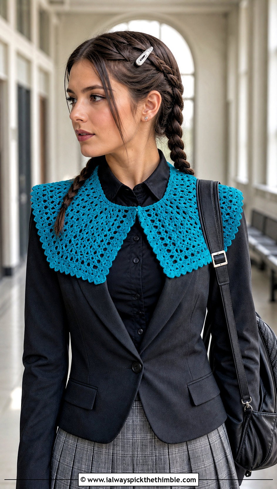Wednesday Addams Square Crochet Collar With School Uniform Outfit - 15 wednesday addams crochet collar outfit ideas