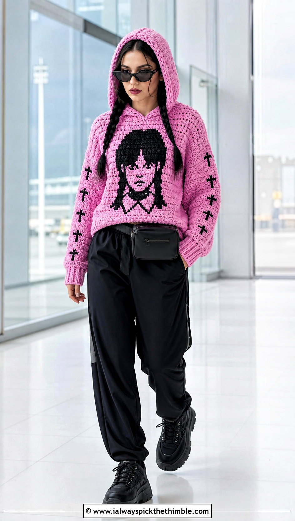 Wednesday Crochet Hoodie Sweater With Track Pants - 15 Wednesday Crochet Sweater outfit ideas