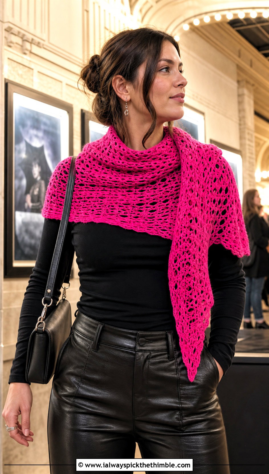 Wednesday Crochet Shawl Scarf With Leather Pants - 20 Wednesday Crochet Scarf outfit ideas