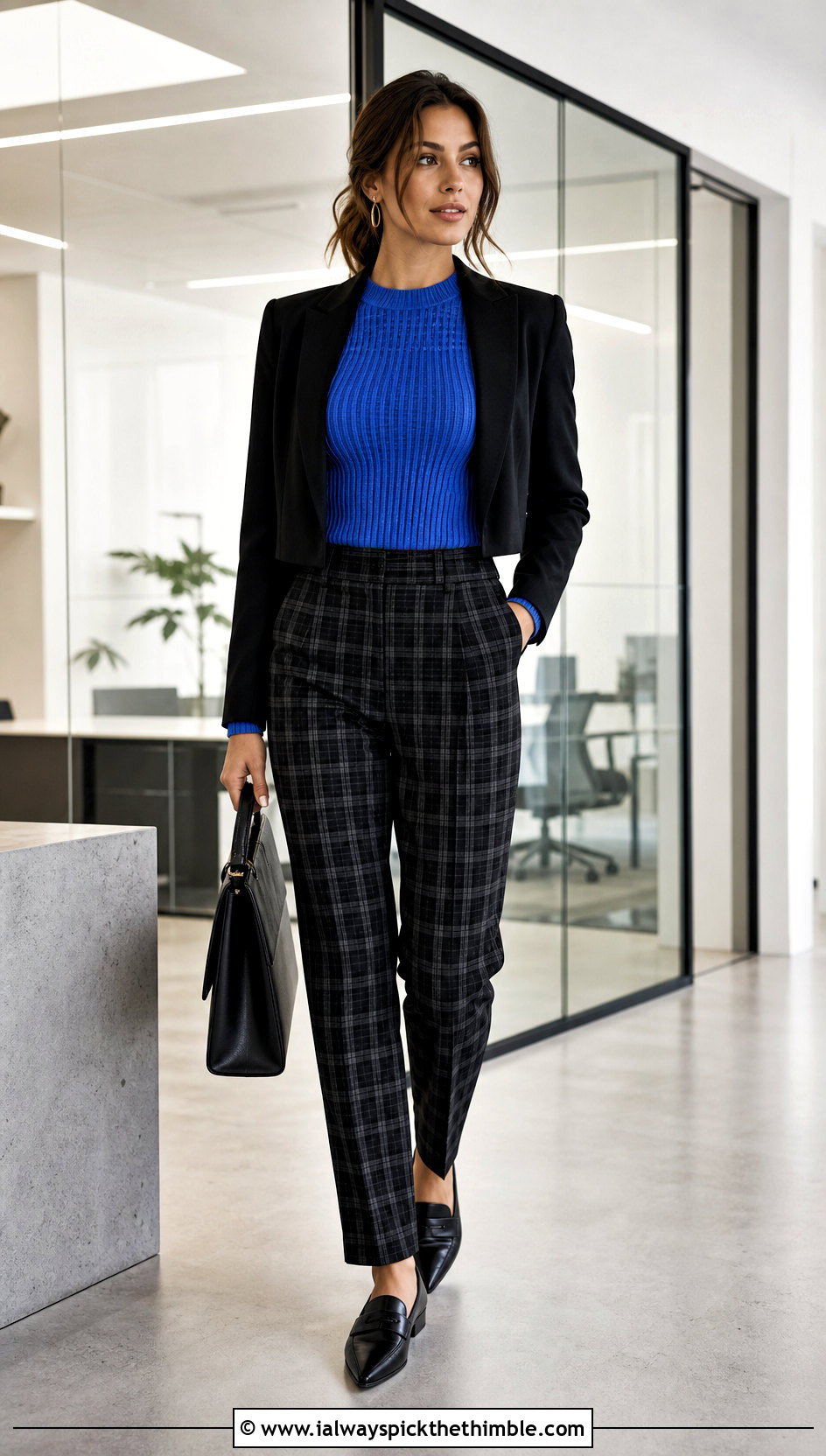 Wednesday Fitted Ribbed Crochet Sweater With Plaid Trousers - 15 Wednesday Crochet Sweater outfit ideas