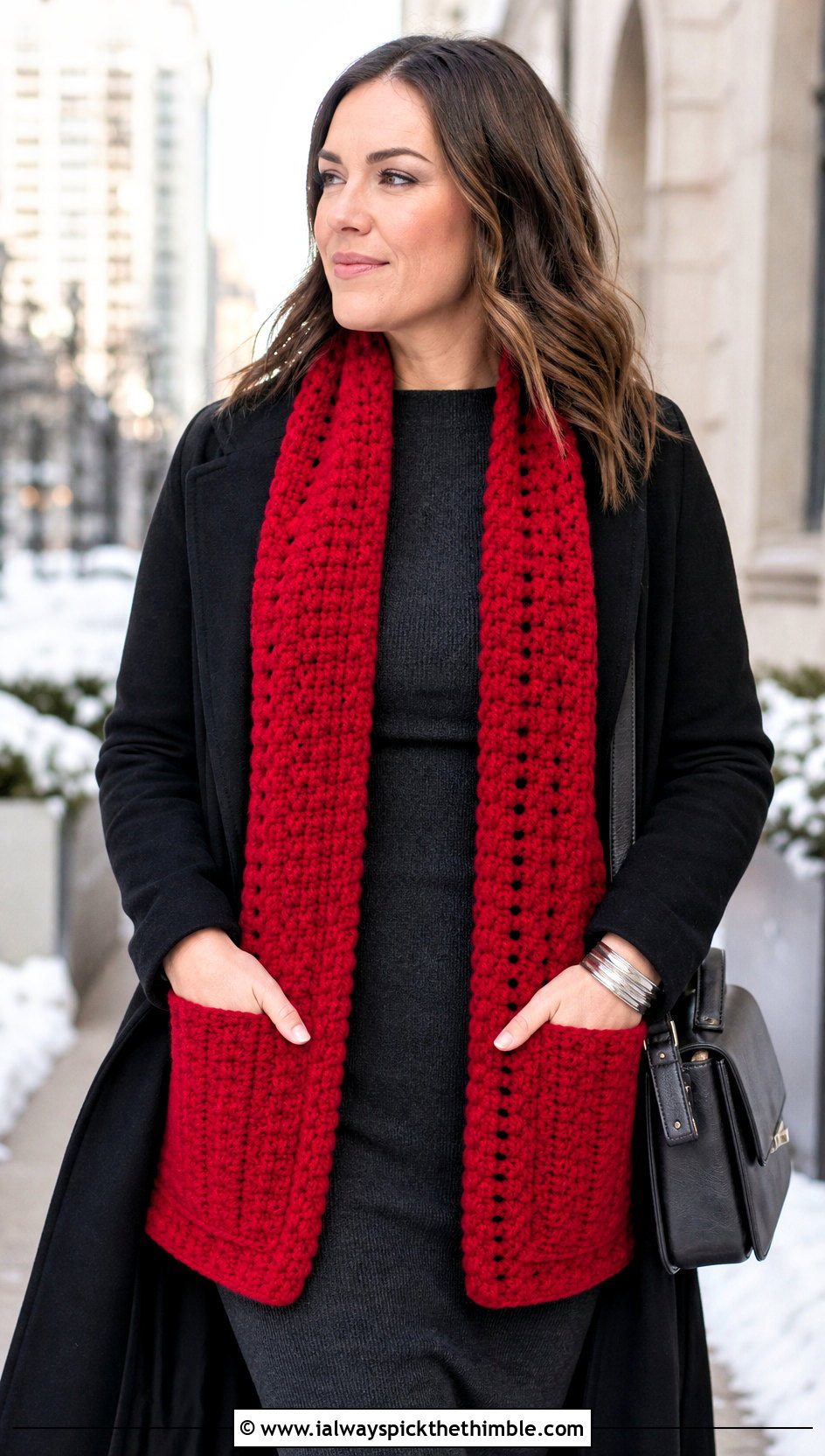 Wednesday Pocket Crochet Scarf With Sweater Dress - 20 Wednesday Crochet Scarf outfit ideas