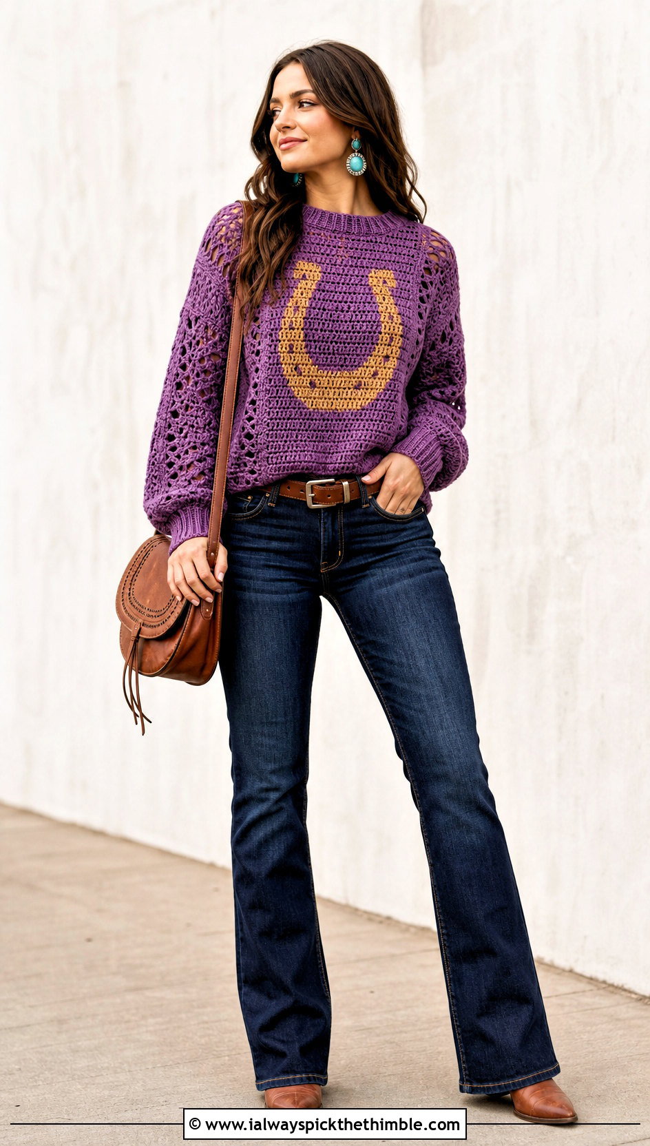 Western Crochet Graph Sweater With Bootcut Jeans - 20 crochet graph sweater outfit ideas