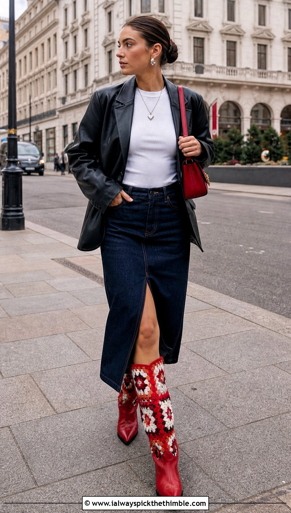 Western Granny Square Boots With Denim Midi Skirt - 20 granny square boots outfit ideas