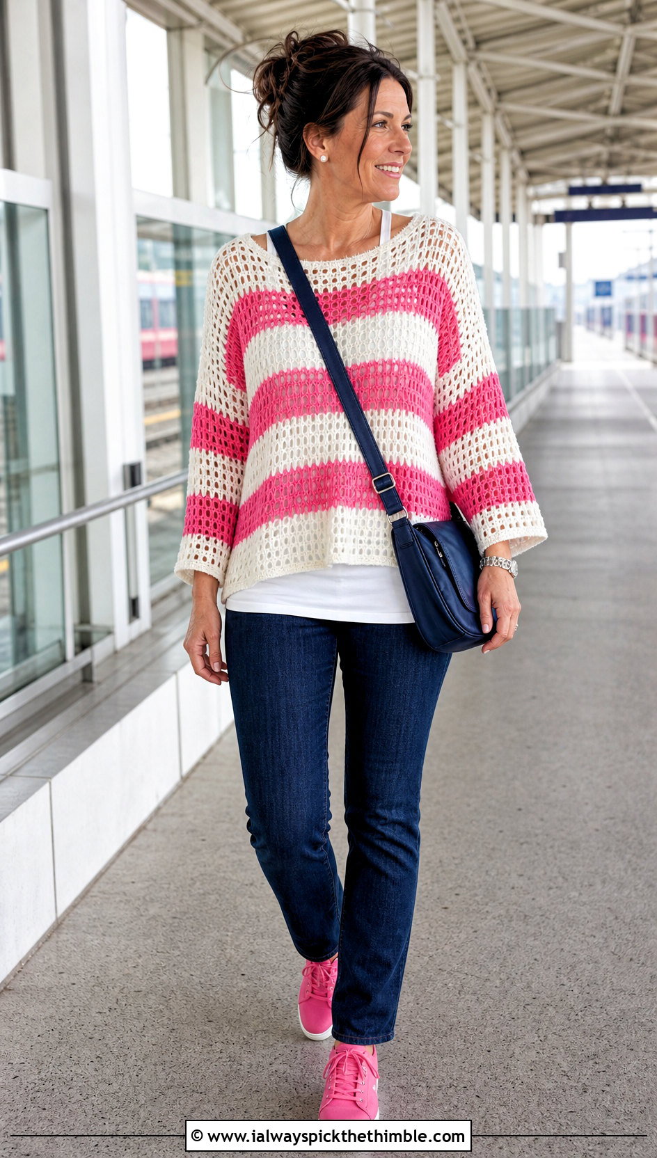 White And Pink Crochet Tunic Top With Slim Jeans - 20 white and pink crochet top outfit ideas