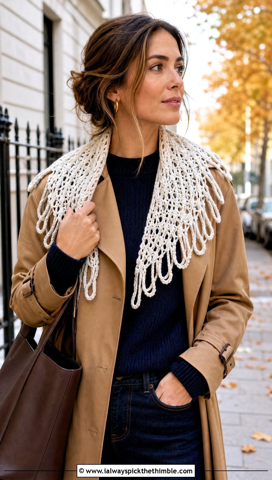 White Broomstick Lace Shawl With Trench Coat - 15 White Crocheted Shawl With Intricate outfit ideas