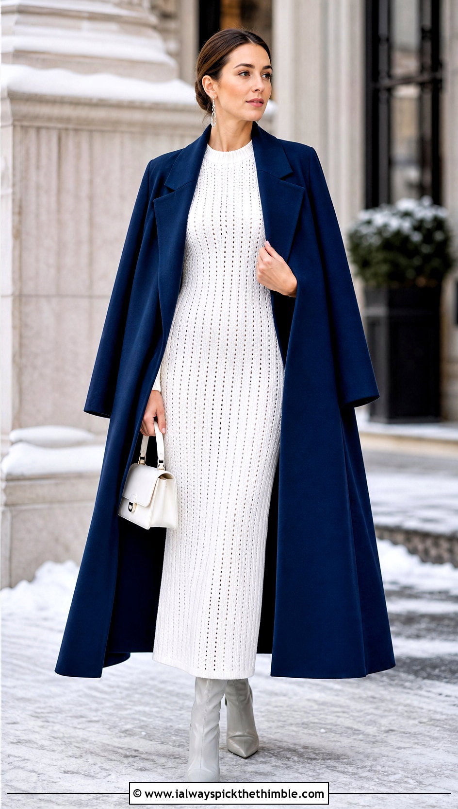 White Column Long Crochet Dress With Cape Coat - 20 white long crochet dress outfit ideas