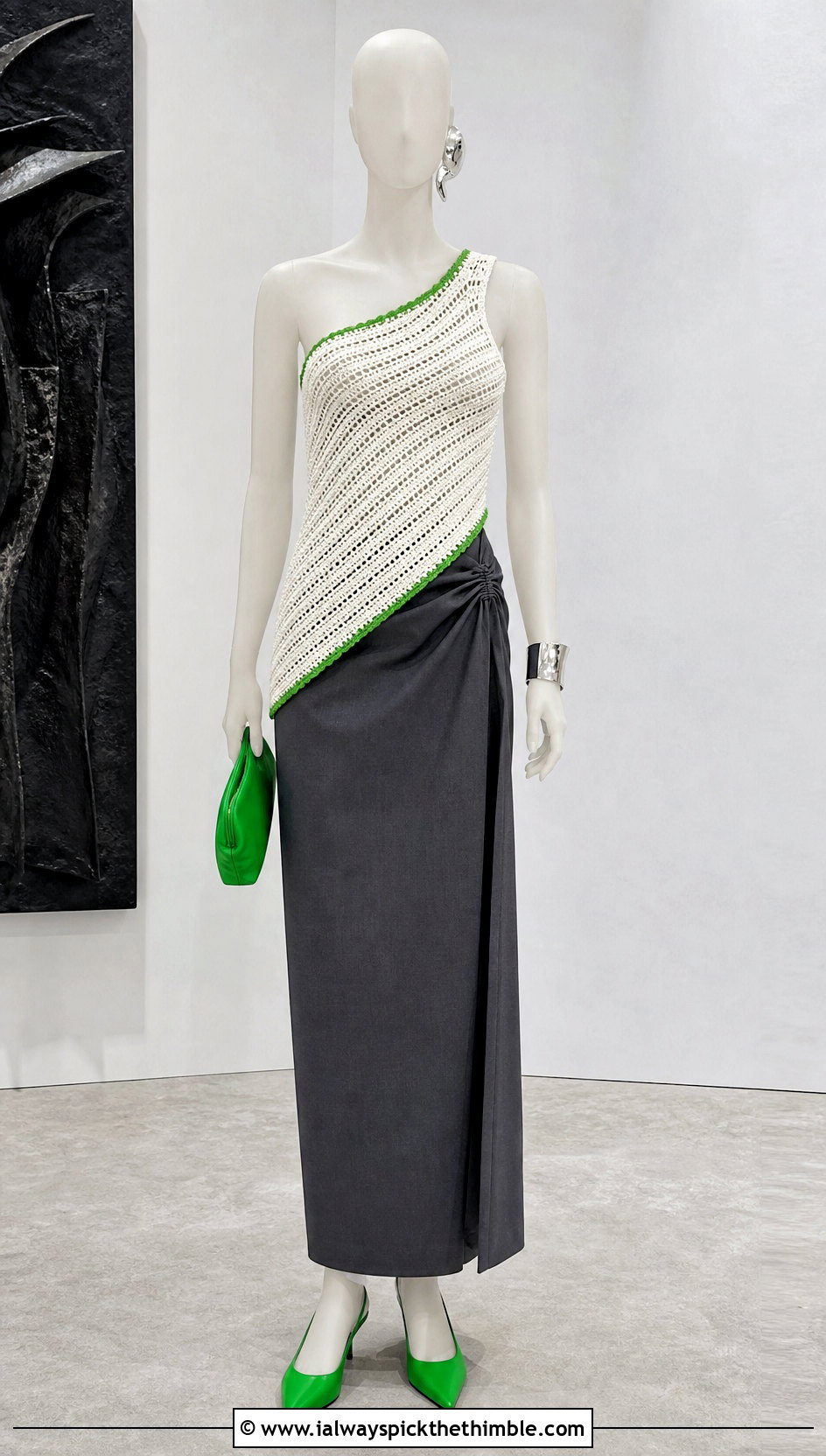 White Crochet Asymmetrical Top With Tailored Maxi Skirt - 15 white crochet top on mannequin outfit ideas