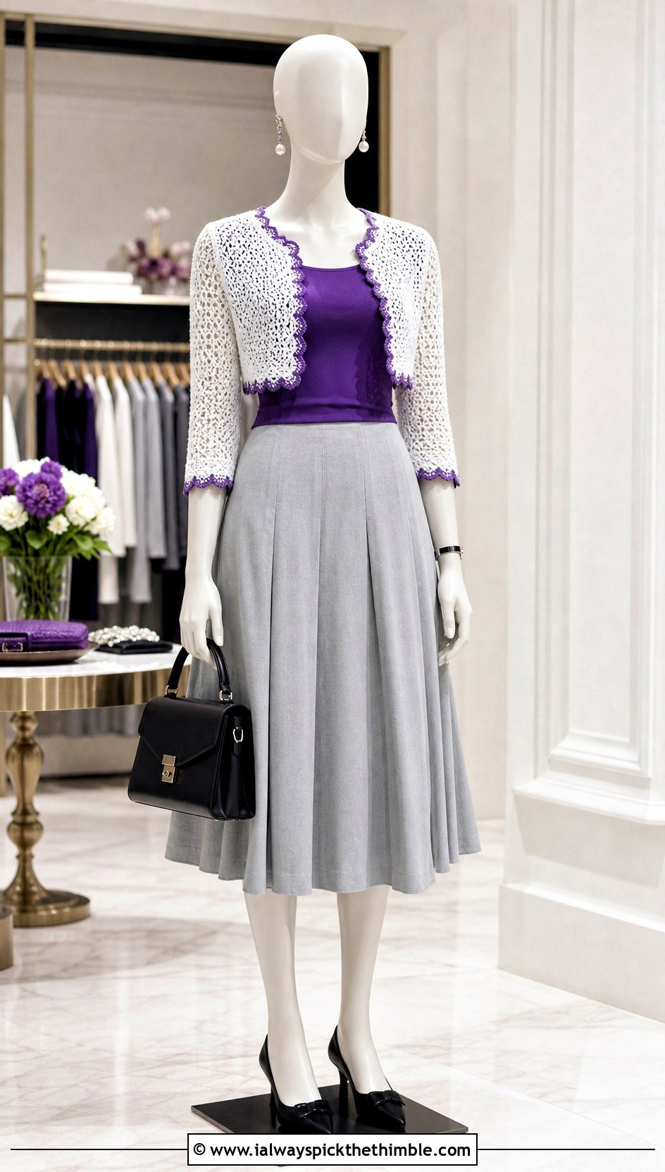 White Crochet Bolero Cardigan With A Line Midi Skirt - 15 White Crochet Cardigan On Mannequin outfit ideas