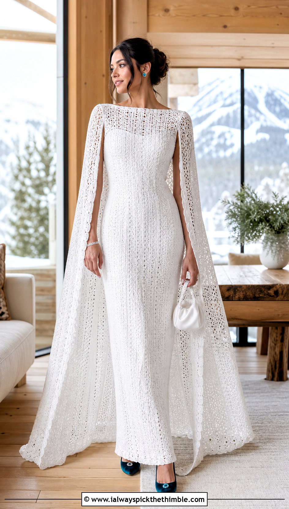 White Crochet Cape Sleeve Wedding Dress - 20 white crochet wedding dress outfit ideas