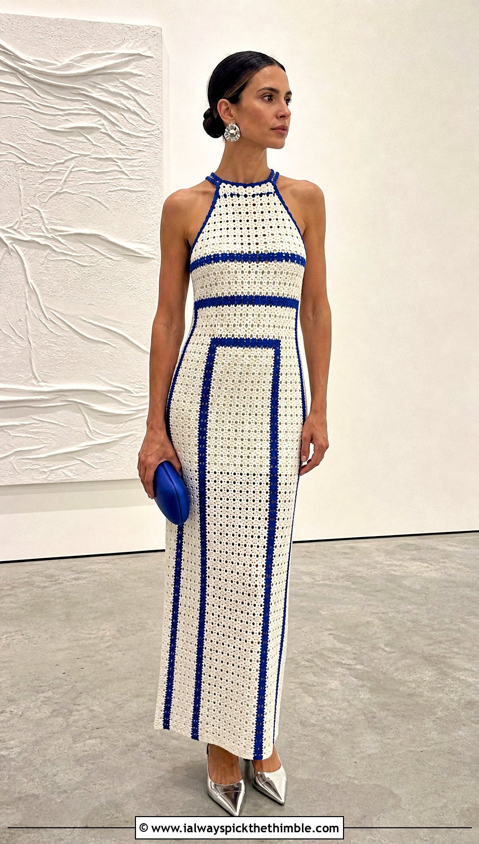 White Crochet Column Dress With Pointed Mules - 25 White Crochet Outfit ideas
