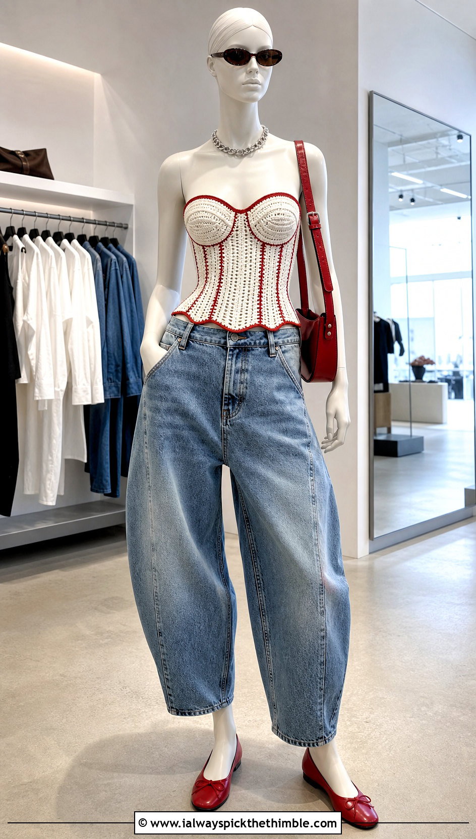 White Crochet Corset Top With Barrel Jeans - 15 white crochet top on mannequin outfit ideas