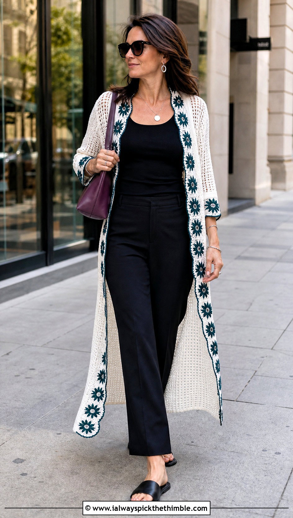White Crochet Duster Cardigan With Monochrome Basics - 25 White Crochet Outfit ideas