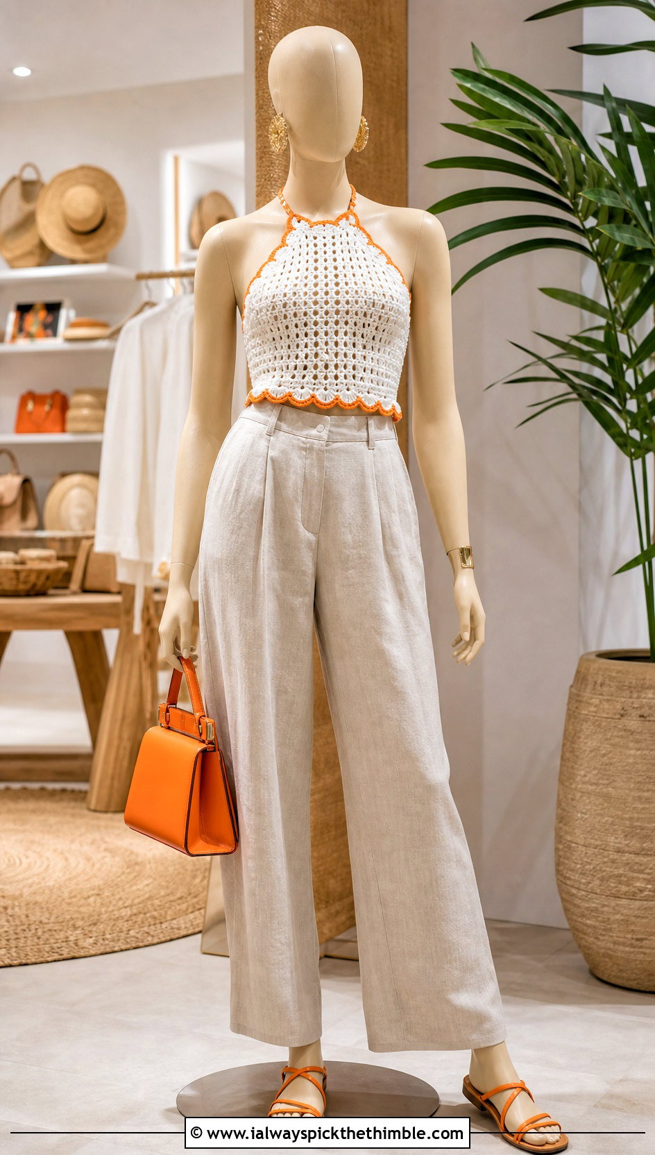 White Crochet Halter Top With Linen Trousers - 15 white crochet top on mannequin outfit ideas