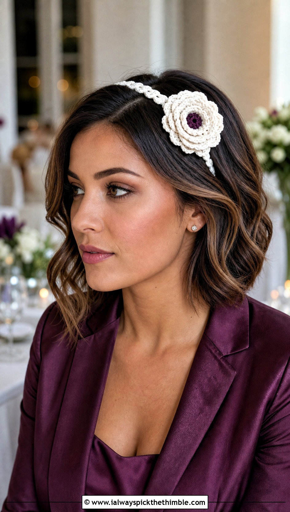 White Crochet Rosette Headband With Satin Suit - 25 white crochet headband outfit ideas