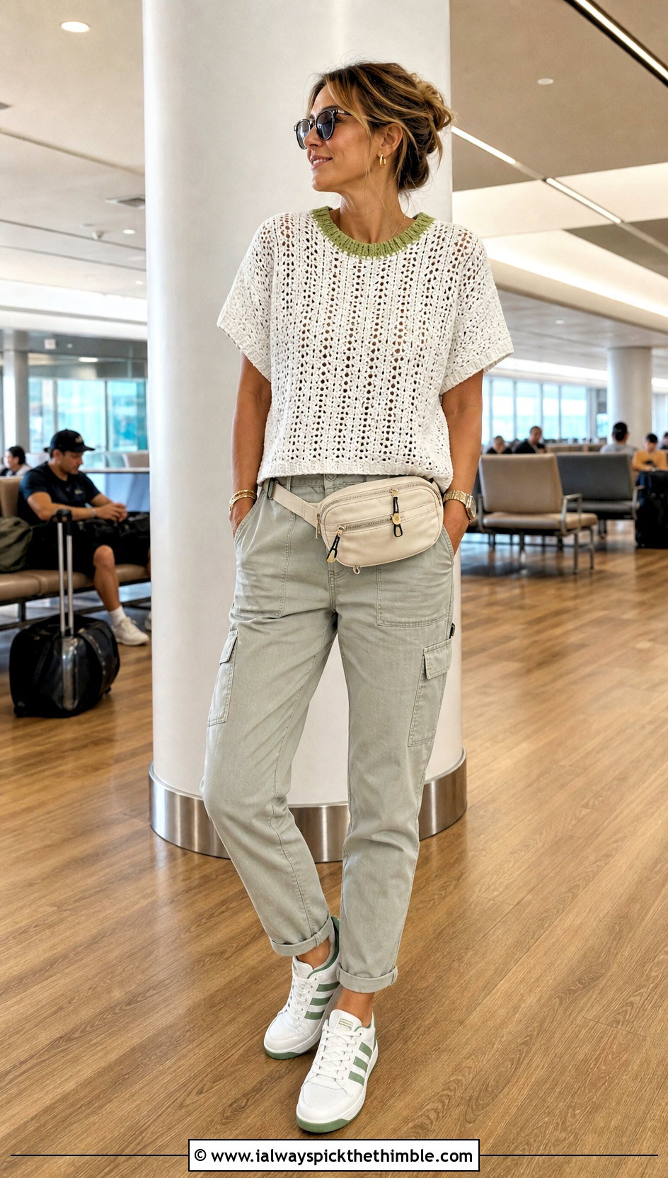 White Crochet T Shirt With Utility Pants - 15 white crochet top on wooden floor outfit ideas