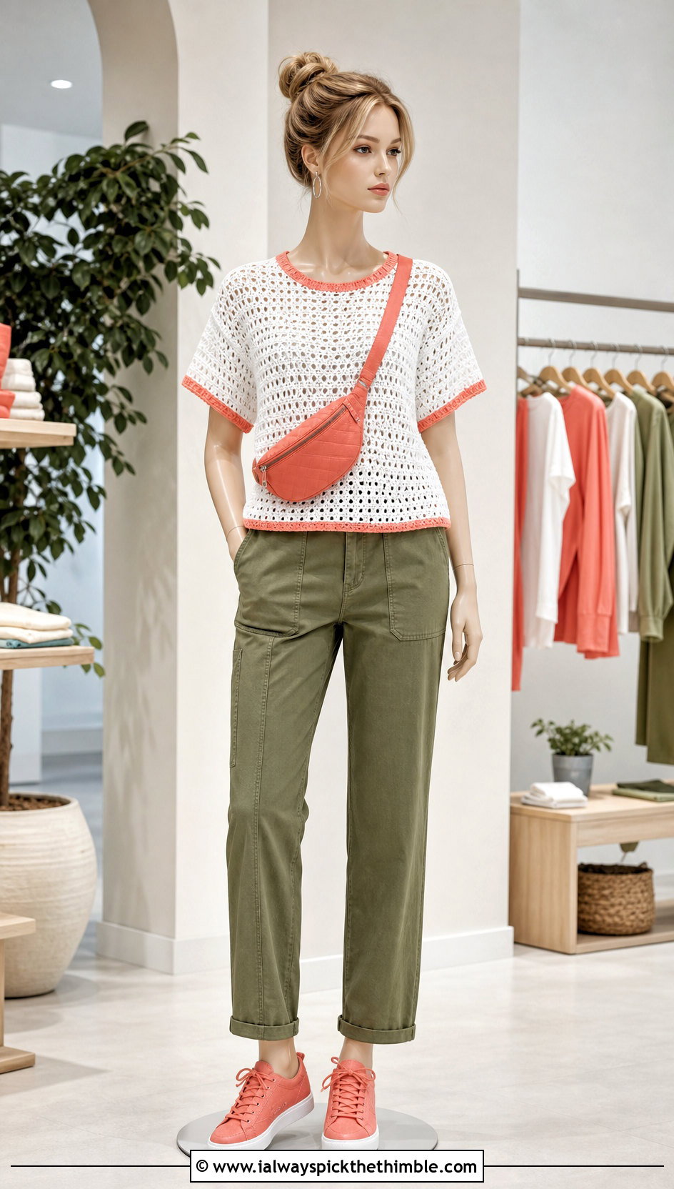 White Crochet T Shirt With Utility Pants - 15 white crochet top on mannequin outfit ideas