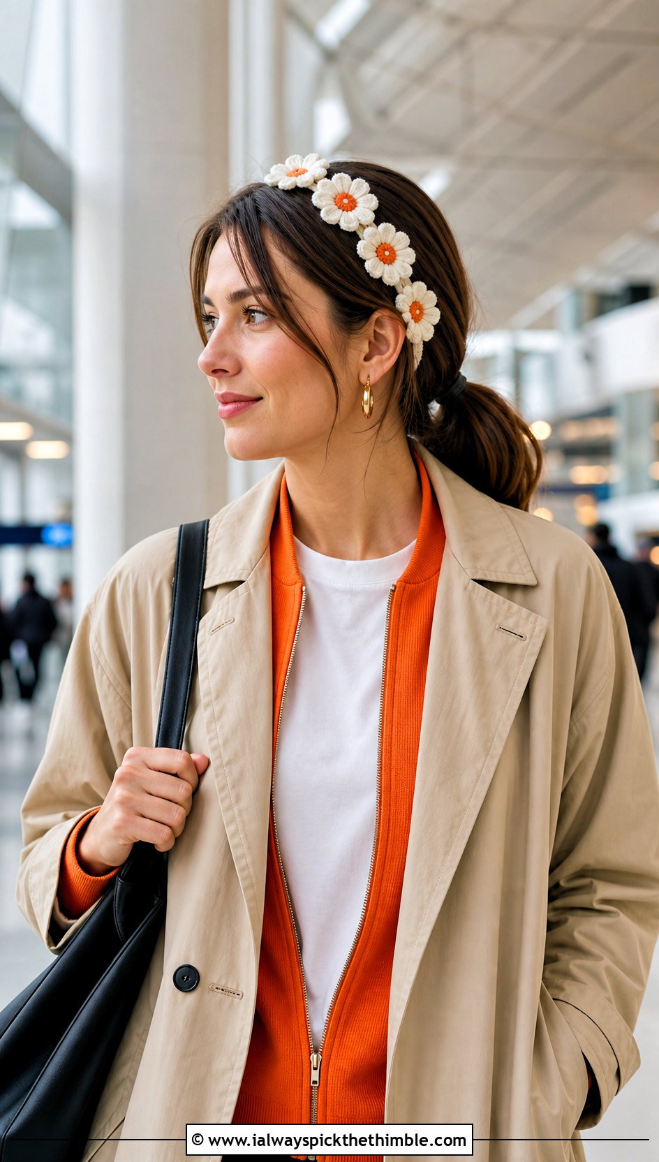 White Detachable Flower Headband With Airport Outfit - 15 white crocheted flower headband outfit ideas