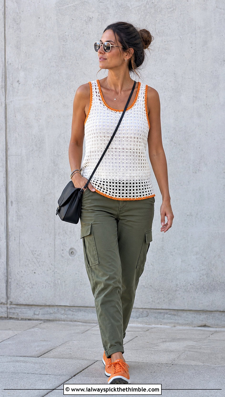 White Filet Crochet Tank Top With Cargo Pants - 20 White Crochet Tank Top outfit ideas