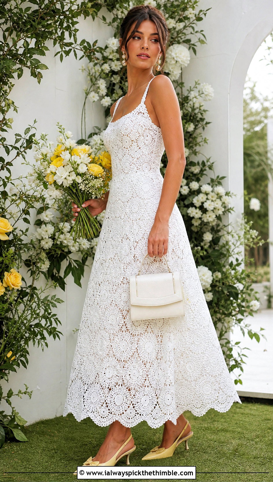 White Floral Crochet A Line Wedding Dress - 20 white crochet wedding dress outfit ideas