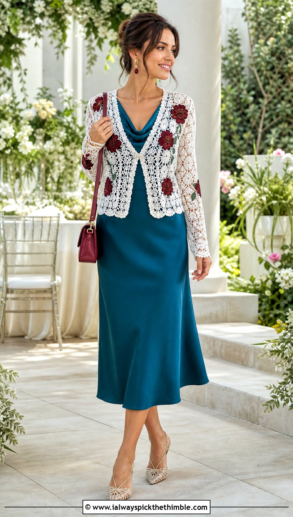 White Lace Crochet Cardigan With Bias Cut Midi Dress - 25 White Crochet Cardigan Outfit ideas