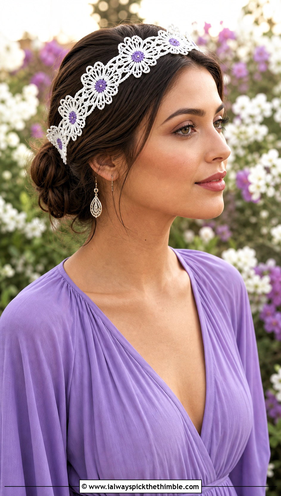 White Lace Mesh Flower Headband With Midi Dress - 15 white crocheted flower headband outfit ideas
