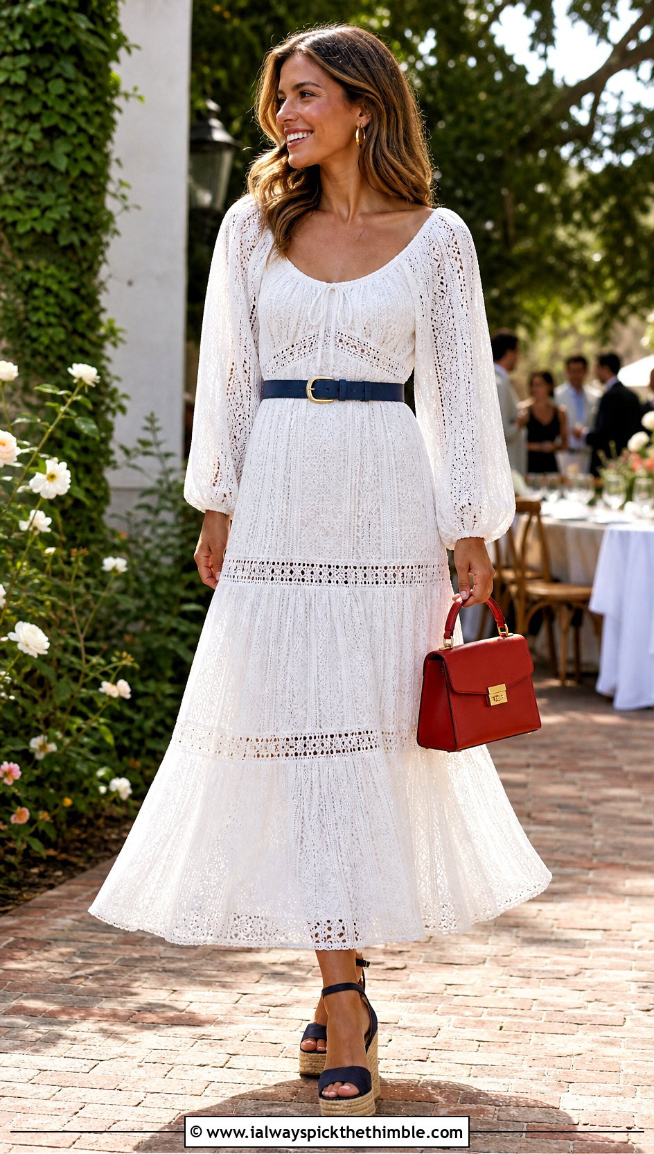 White Peasant Crochet Maxi Dress With Espadrilles - 25 white crochet dress outfit ideas