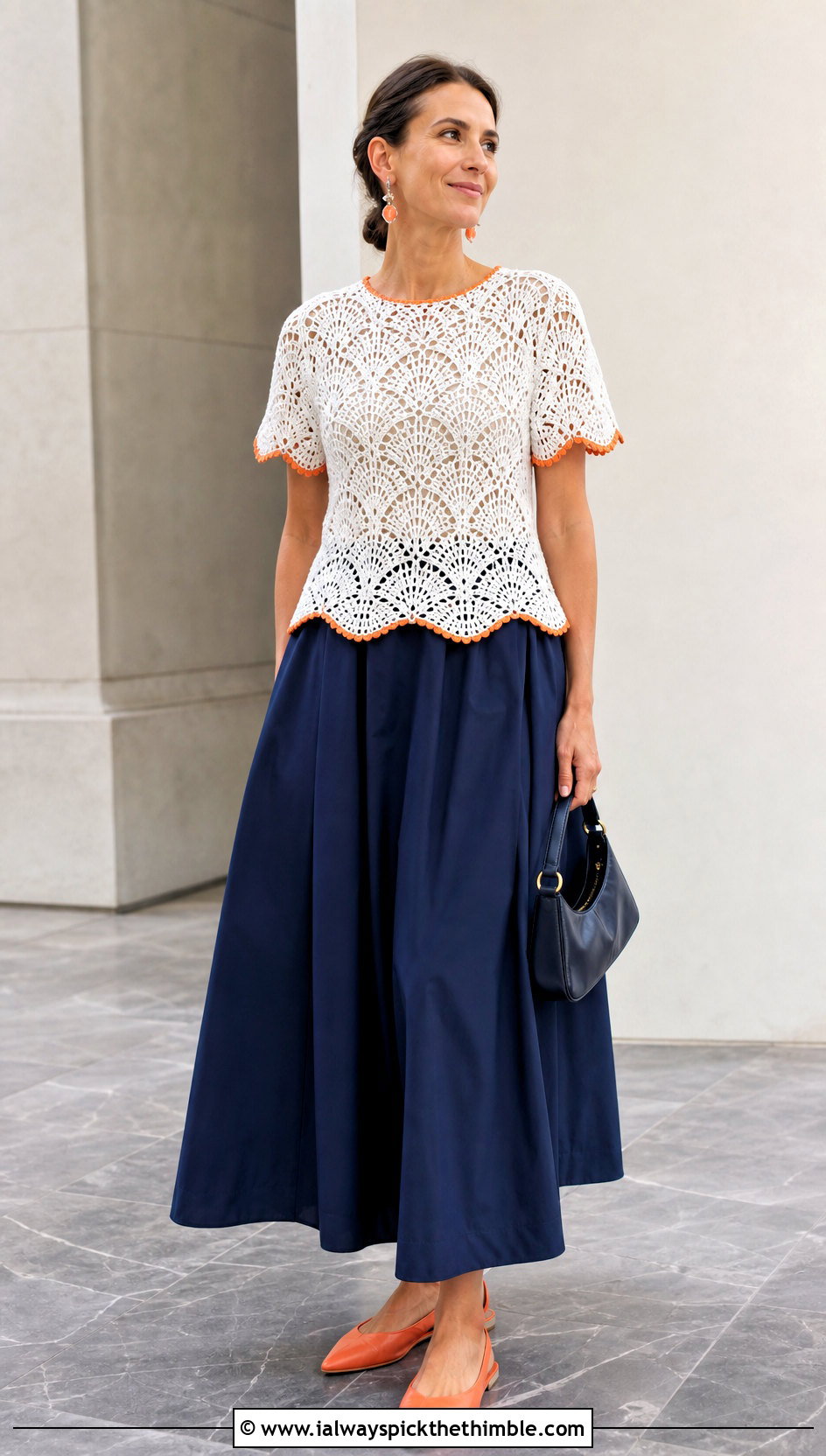 White Pineapple Lace Crochet Blouse With Poplin Maxi Skirt - 15 white crochet blouse outfit ideas