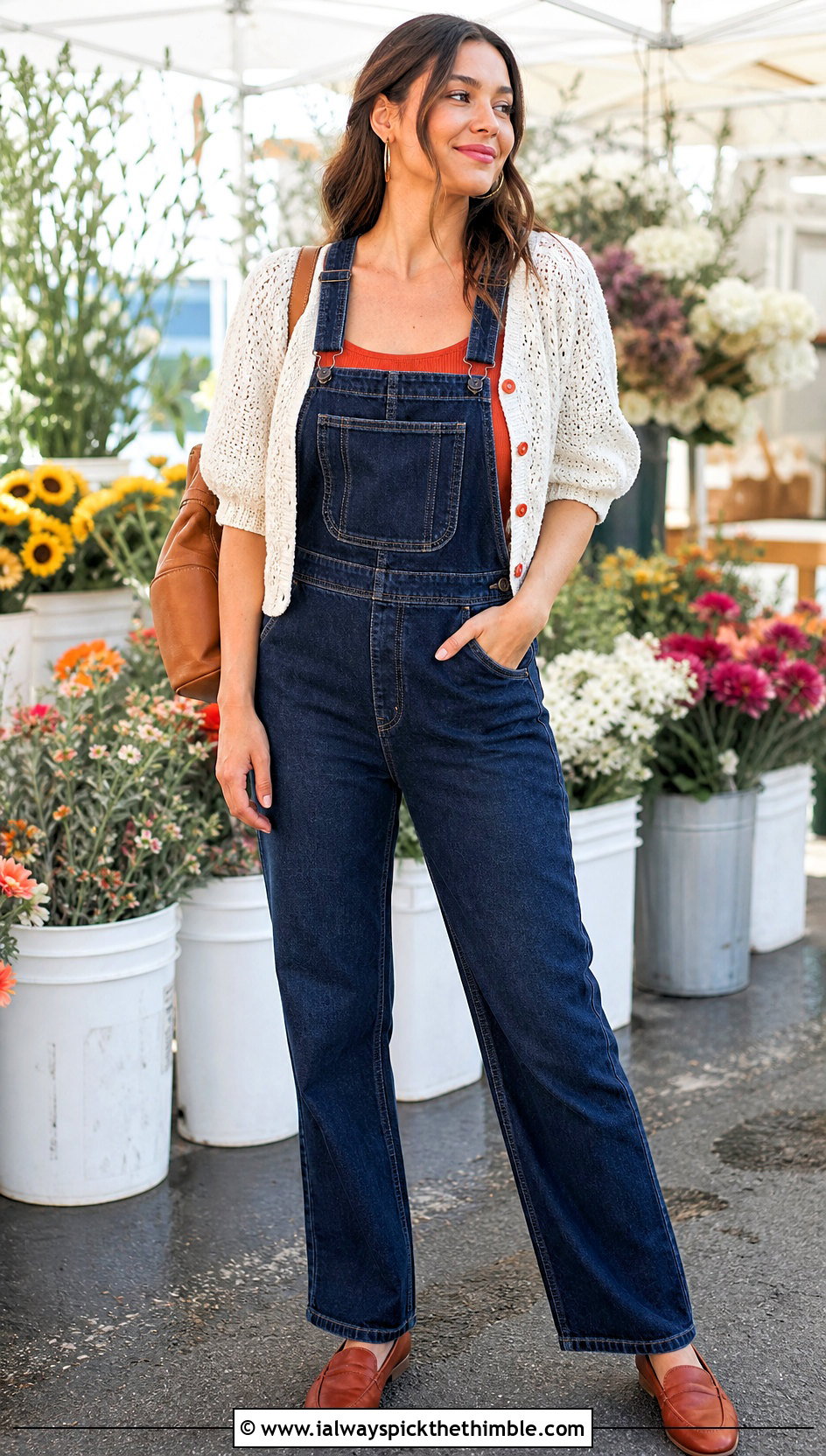 White Puff Sleeve Crochet Cardigan With Denim Overalls - 25 crochet white cardigan outfit ideas