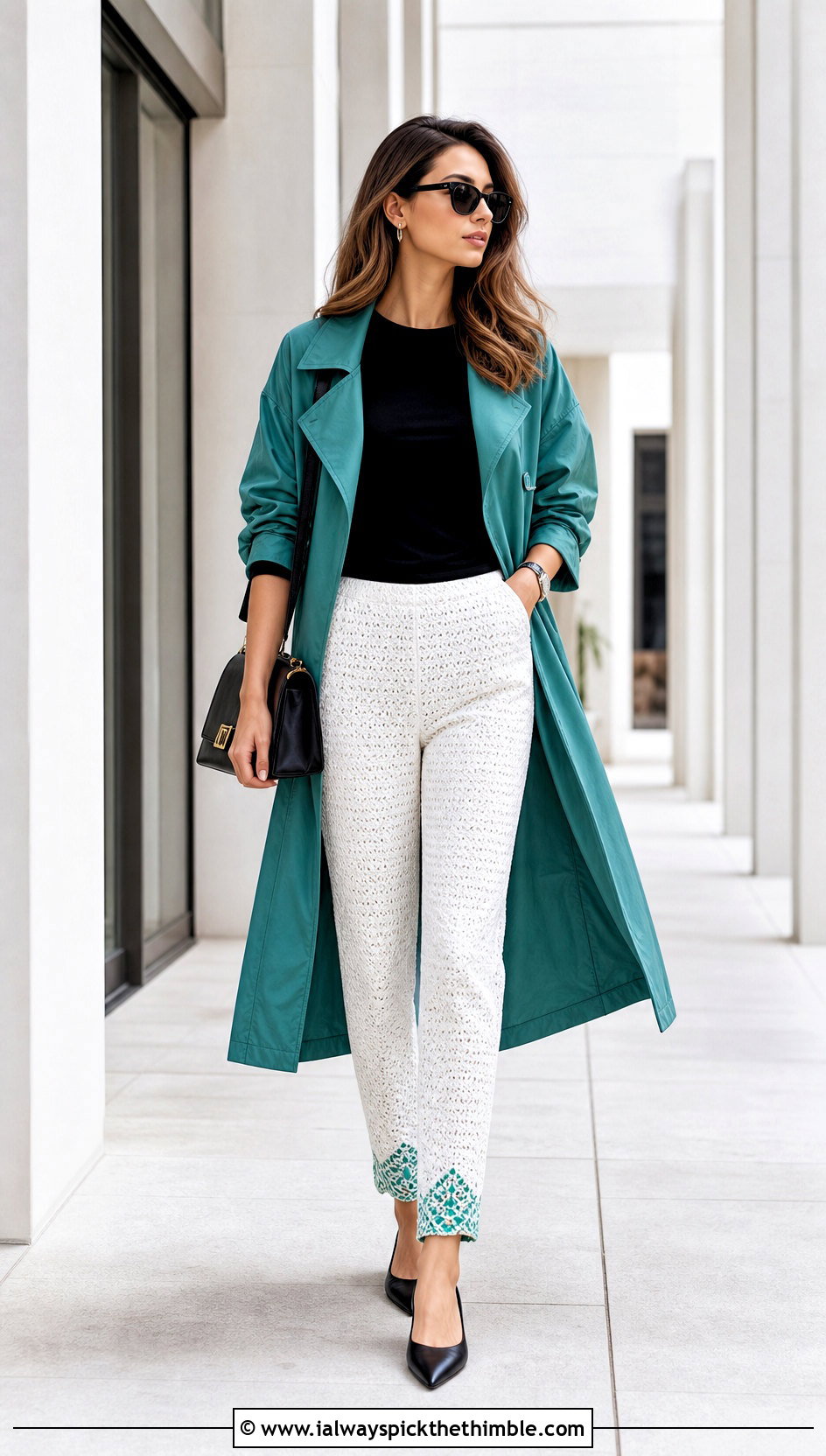 White Tapered Crochet Pants With Lightweight Trench Coat - 25 white crochet pants outfit ideas
